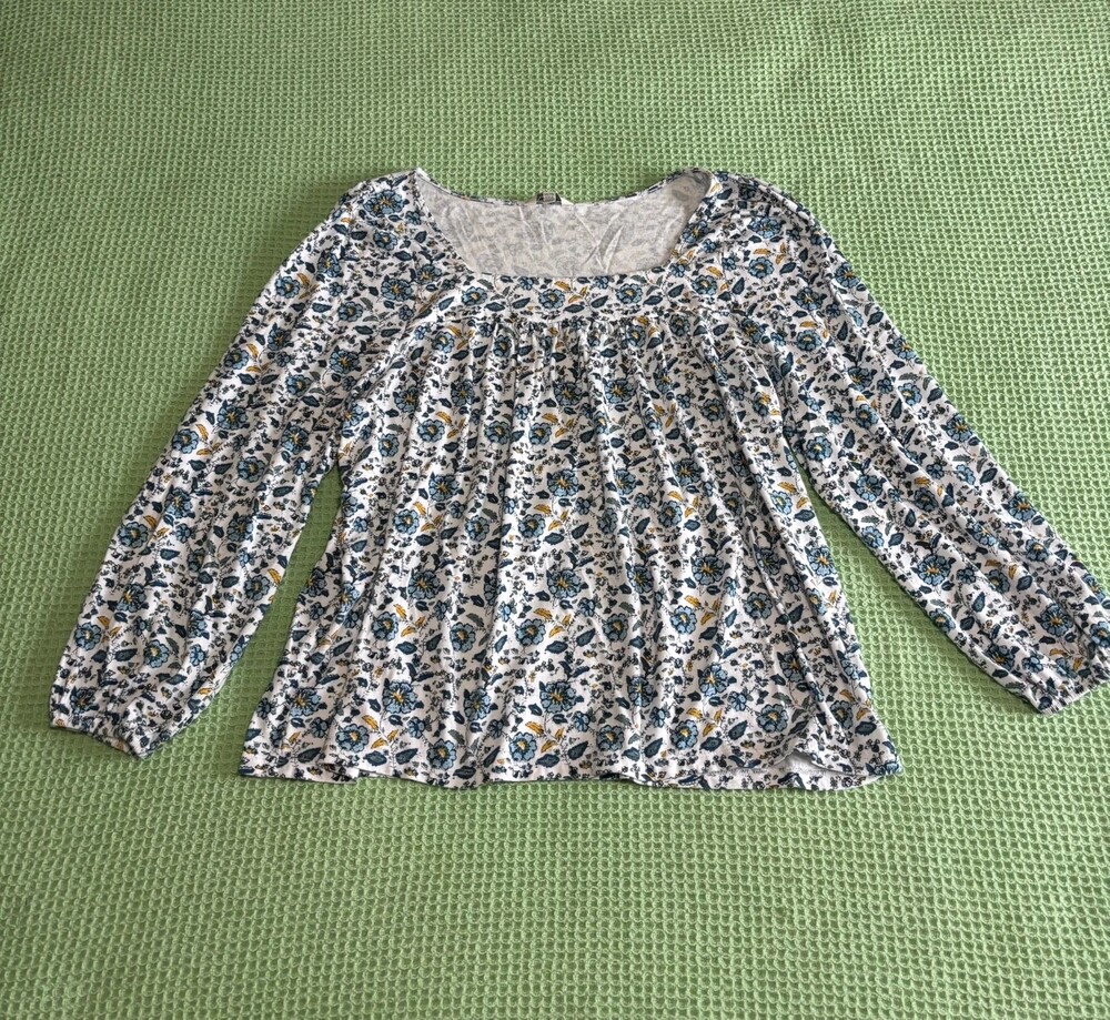 Lucky Brand Blue Floral Square Neck Peasant Top XXL